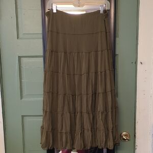 Max Studio Khaki Tiered Maxi Skirt